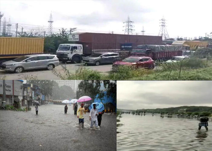 ತುಮಕೂರಿನಲ್ಲಿ ಭಾರೀ ಮಳೆ, ಬೆಂಗಳೂರು-ಪುಣೆ ರಾಷ್ಟ್ರೀಯ ಹೆದ್ದಾರಿಯಲ್ಲಿ ಟ್ರಾಫಿಕ್ ಜಾಮ್